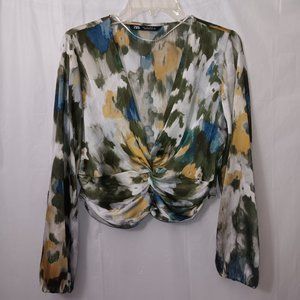 ZARA WOMEN'S CROPPED TWIST FRONT BLOUSE